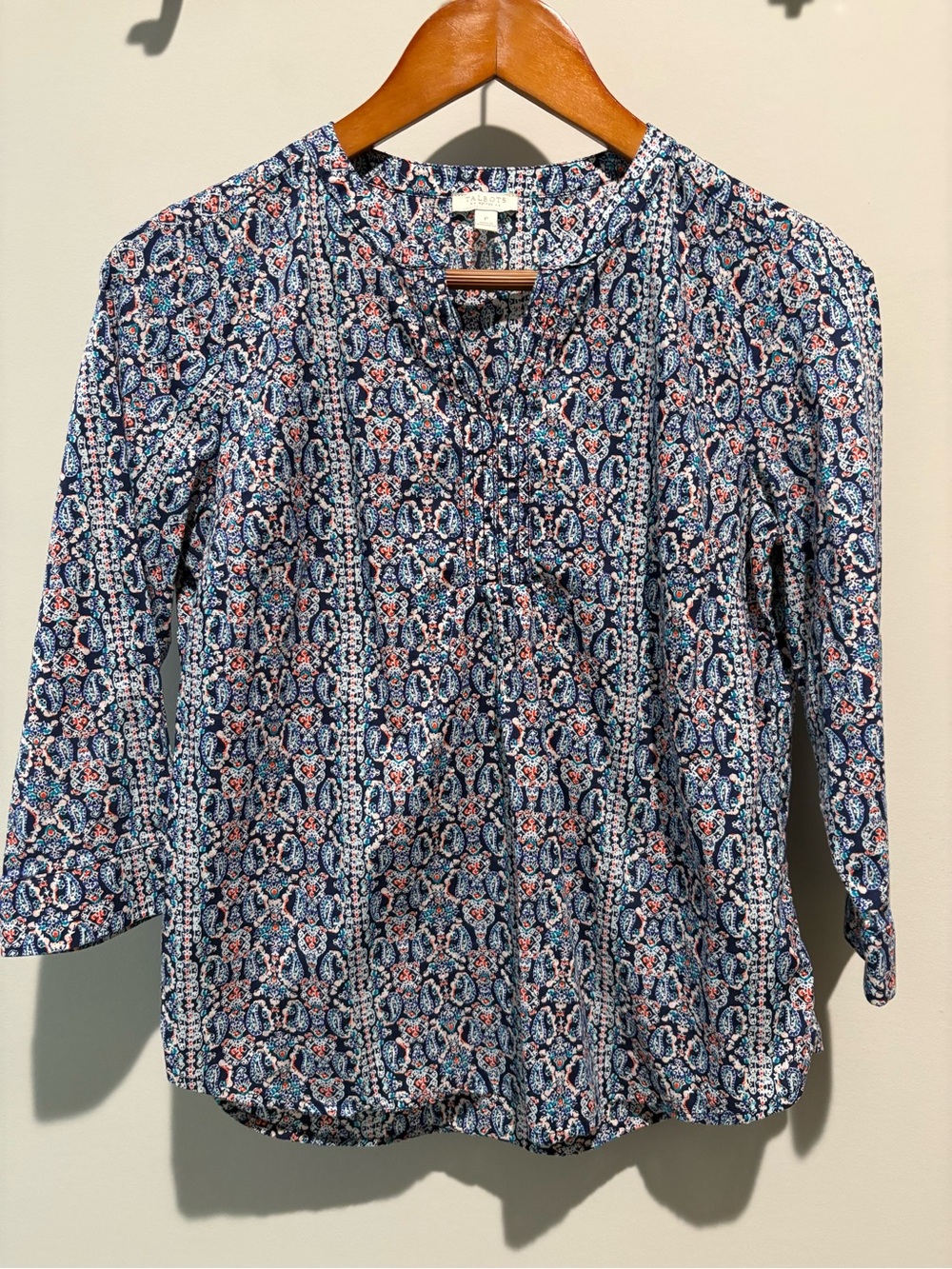 Talbots Blue Patterned Women’s Long-Sleeve Blouse